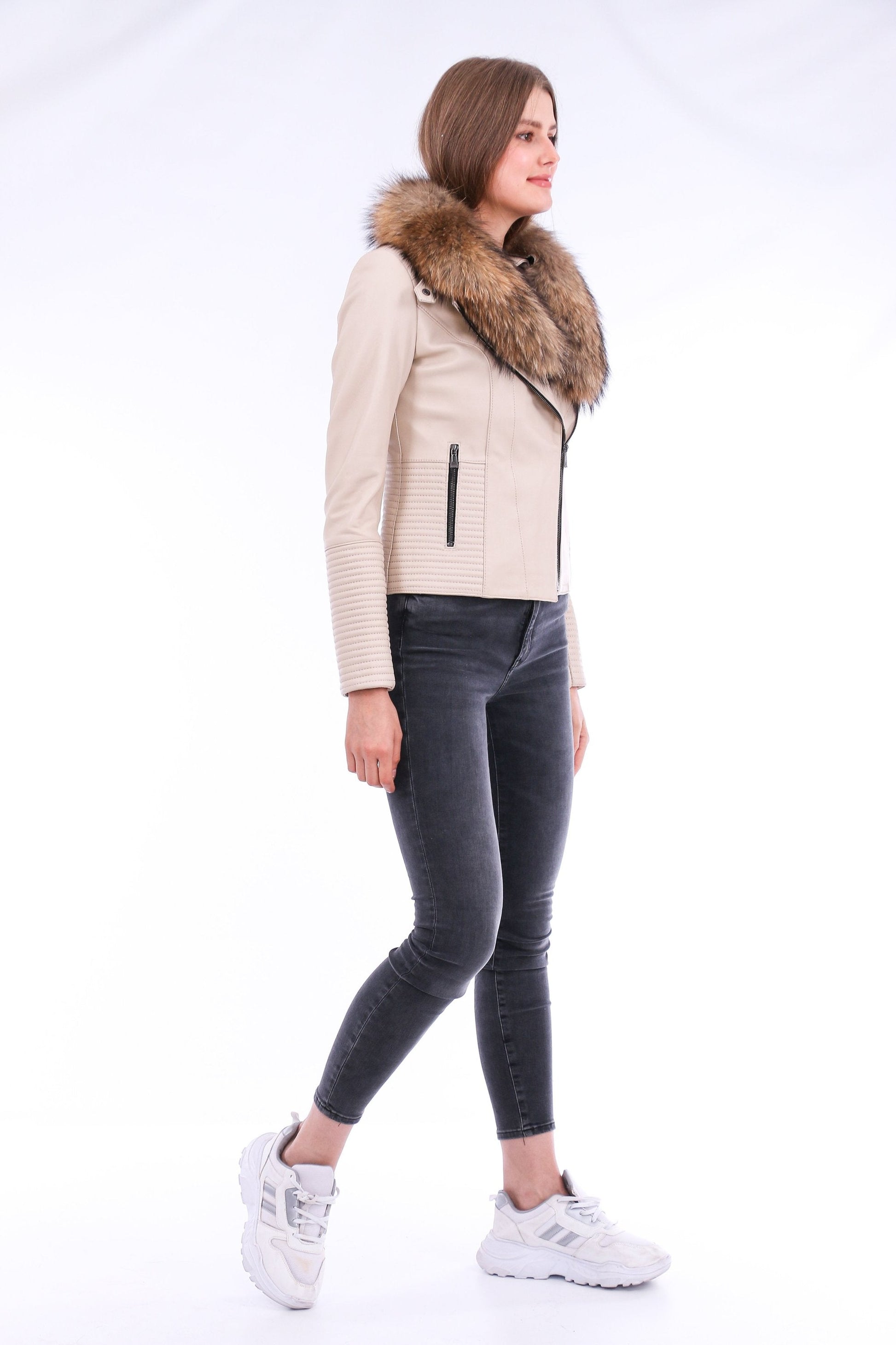 Ravenna Leather Biker Jacket - White Sangria Iapetus