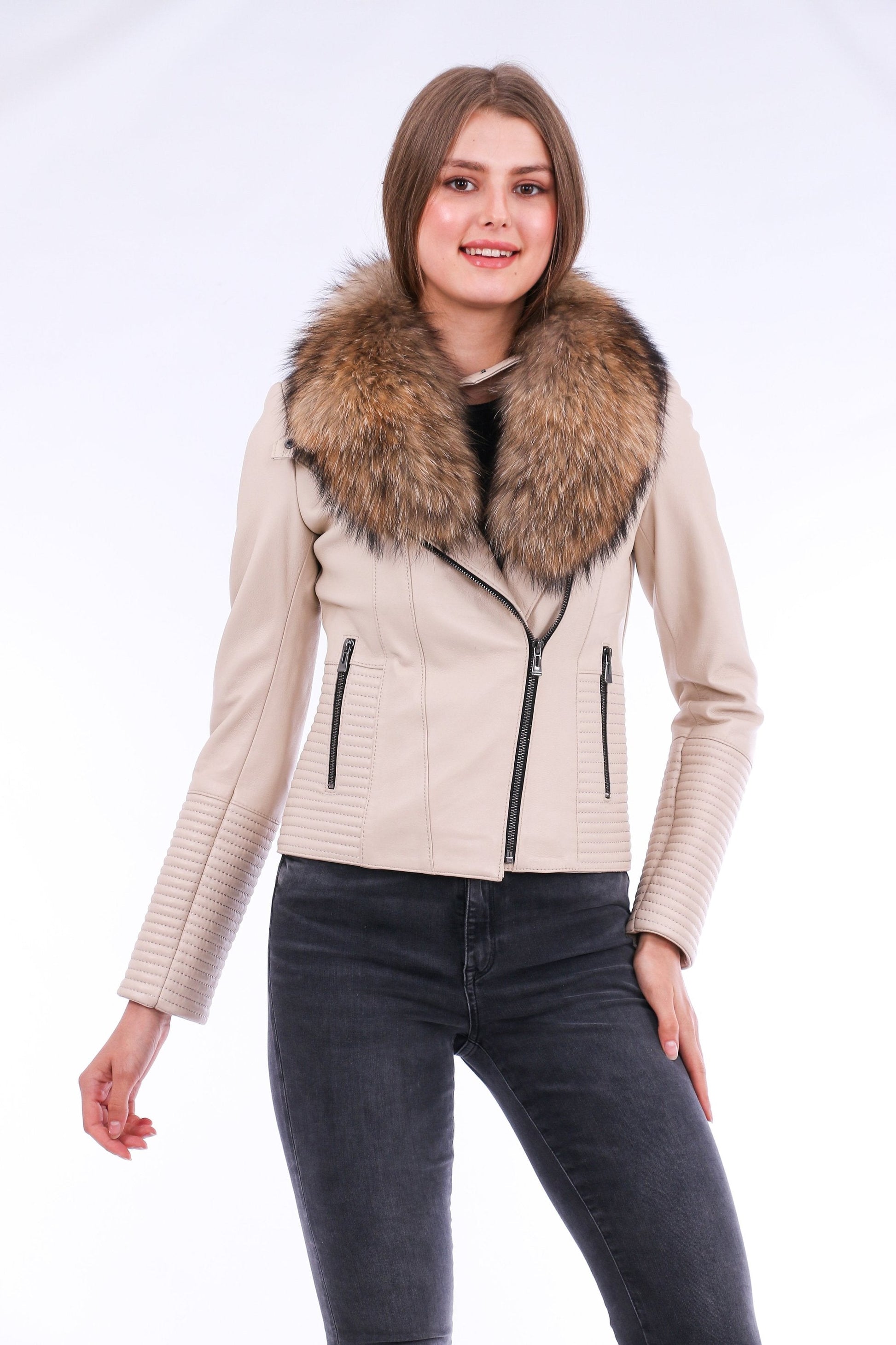 Ravenna Leather Biker Jacket - White Sangria Iapetus