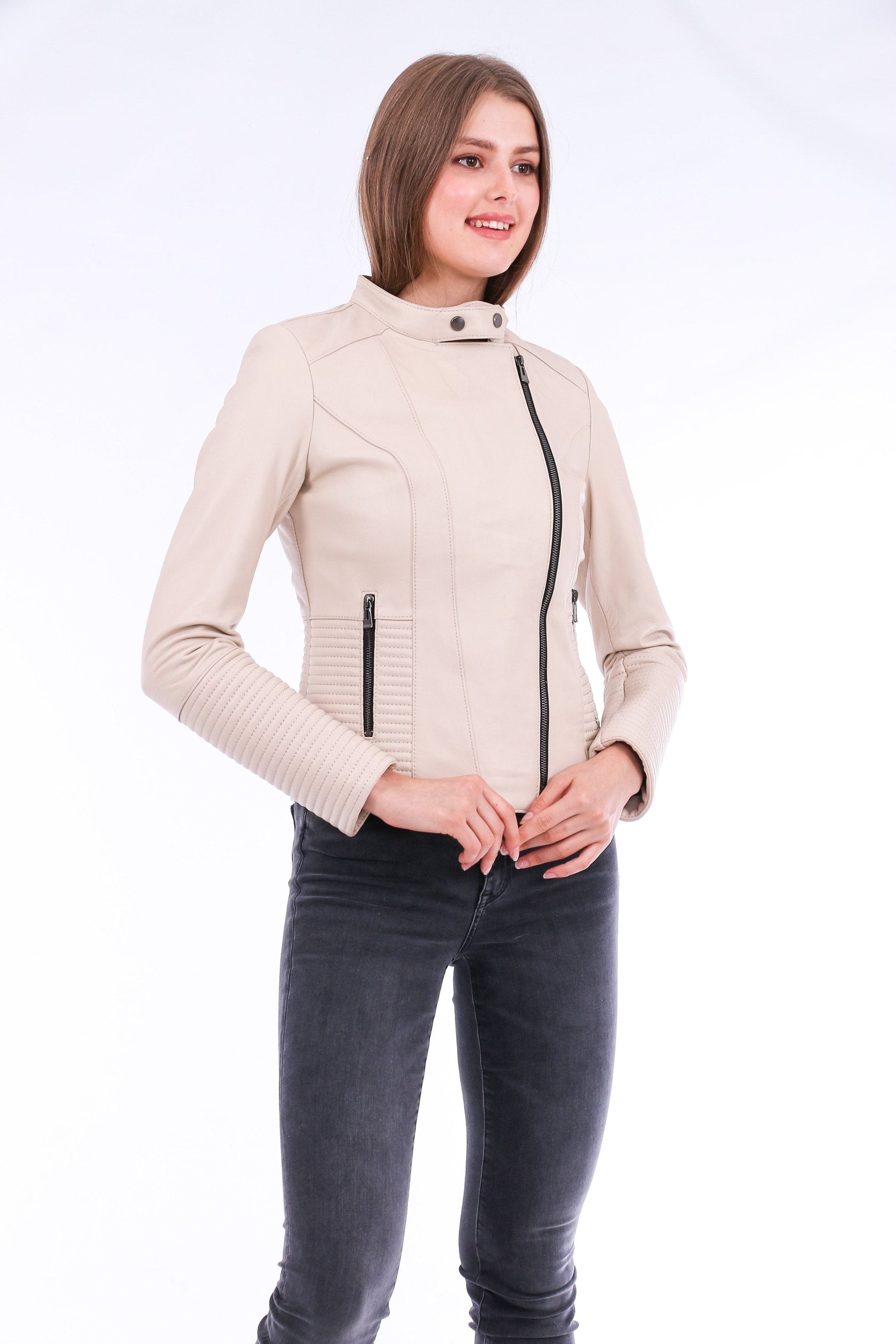 Ravenna Leather Biker Jacket - White Sangria Iapetus