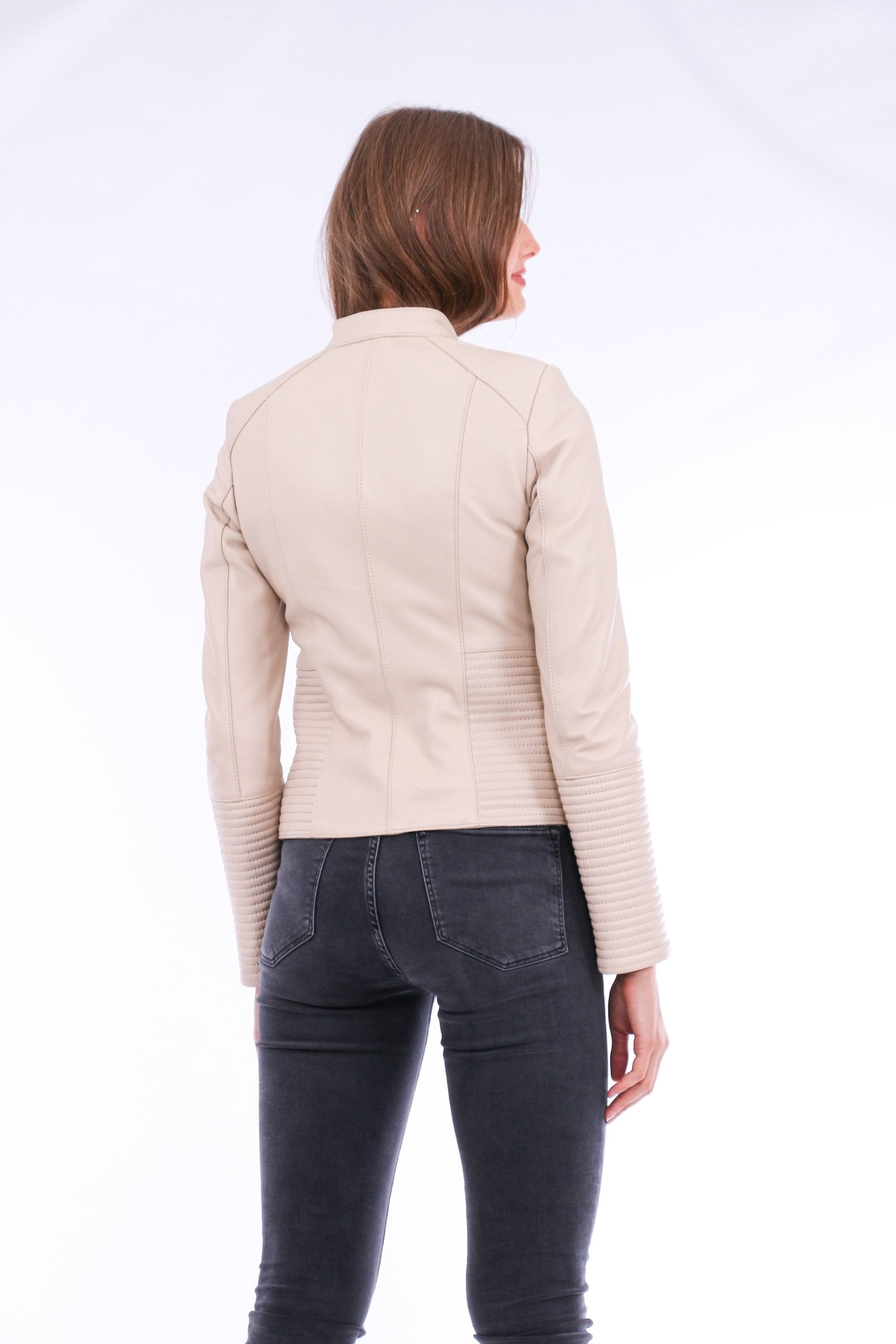 Ravenna Leather Biker Jacket - White Sangria Iapetus