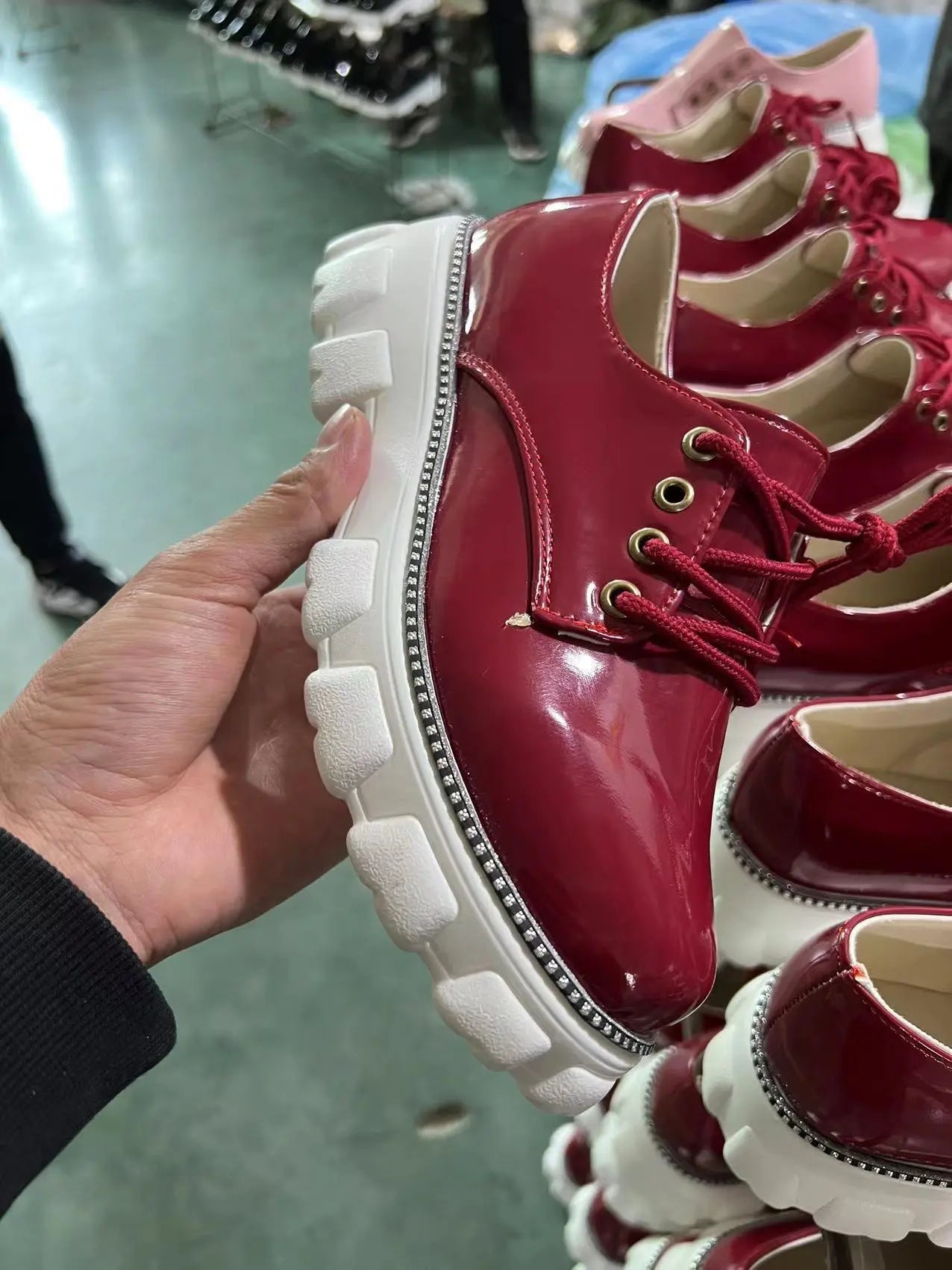 Thick Heel Increased Flat Platform Oxford Women Shoes Black/Red/Pink Silver Juneberry