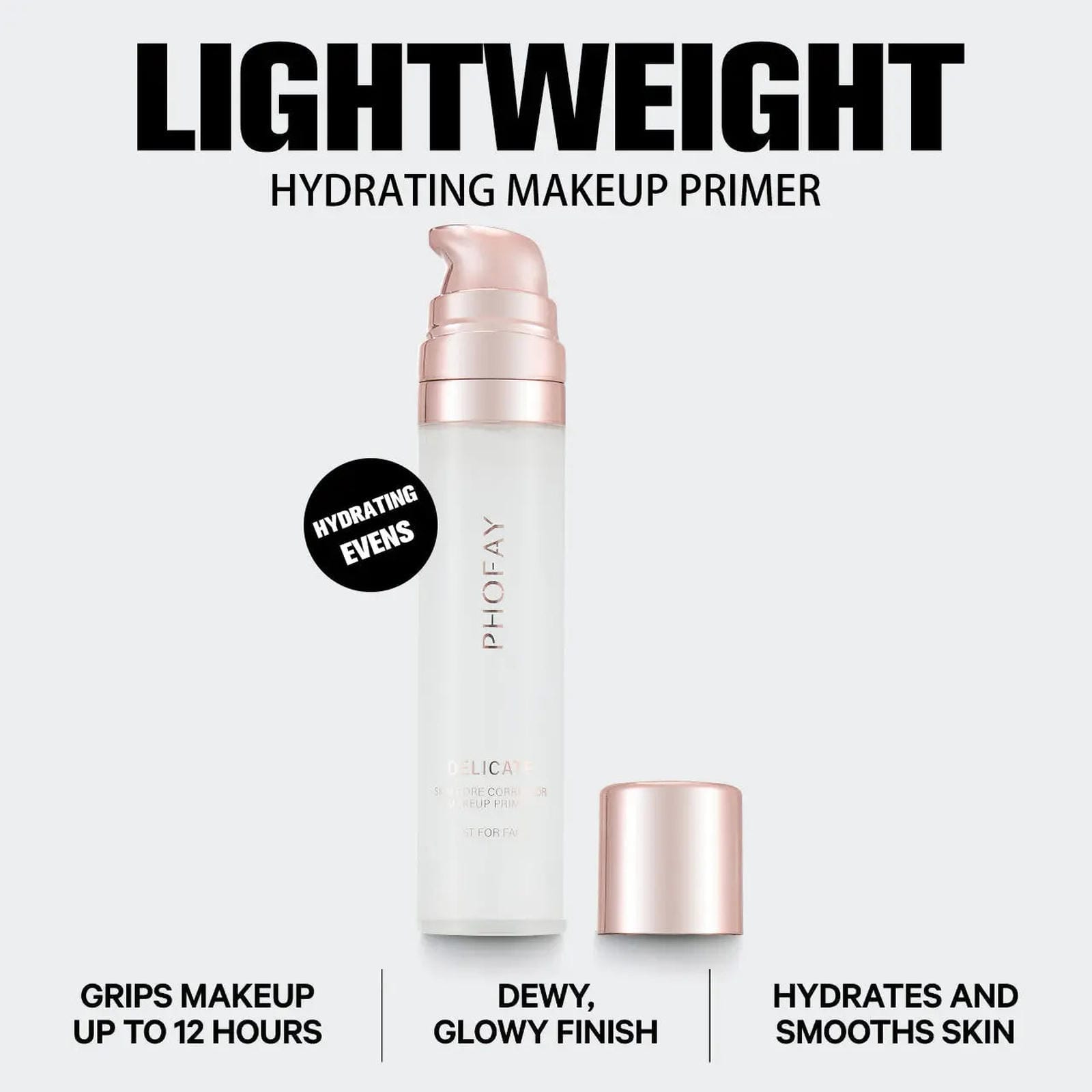 Two tubes of PHOFAY Hydrating Makeup Primer by Trendsi, showing the product packaging and applicator tips.