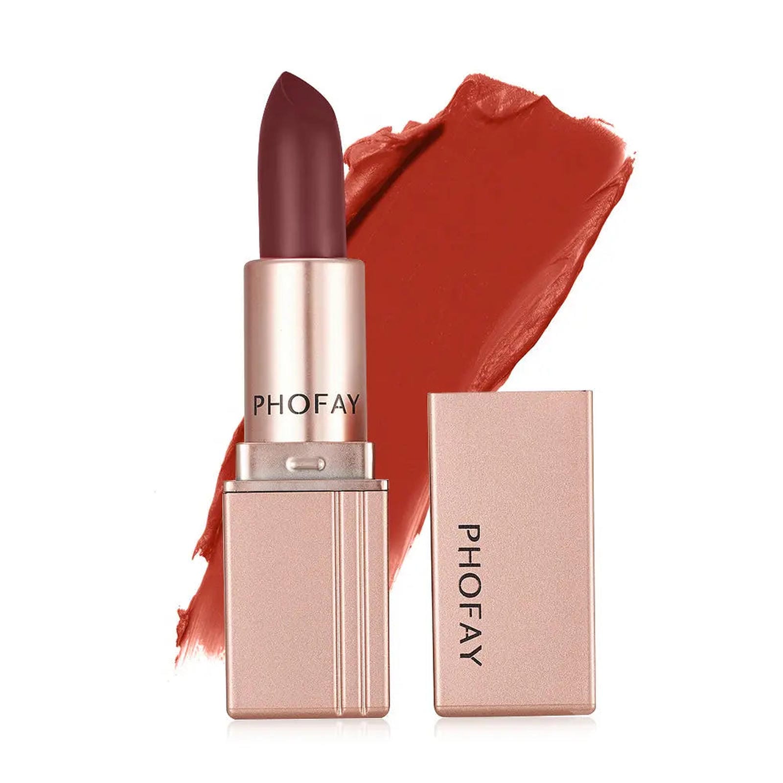 Set of four PHOFAY matte lipsticks by Trendsi with sleek packaging and vibrant shades, perfect for bold lip looks.