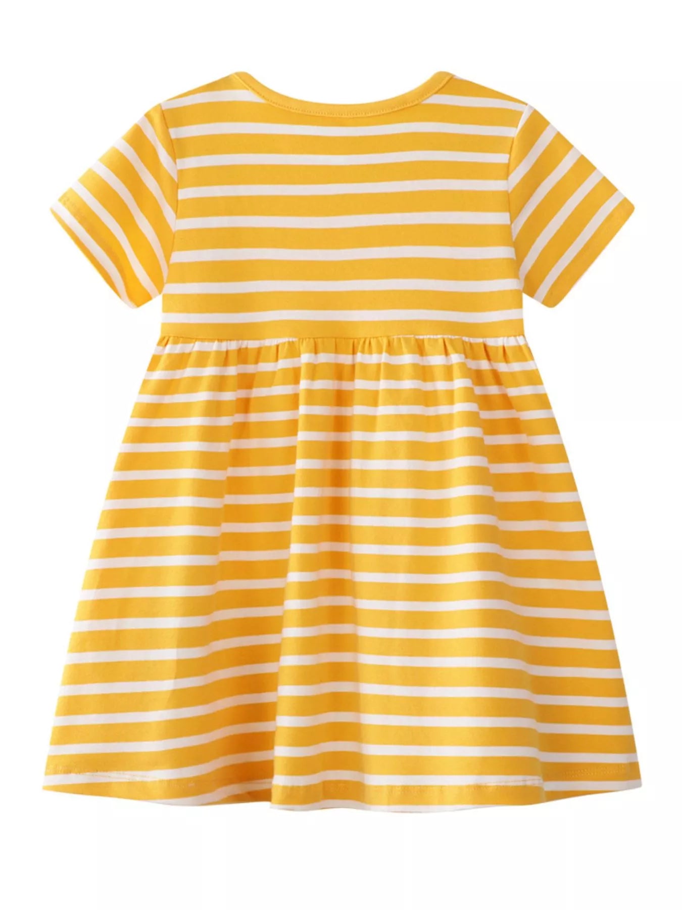 Children's casual dress by Trendsi featuring colorful stripes and embroidered bird design, perfect for everyday wear.