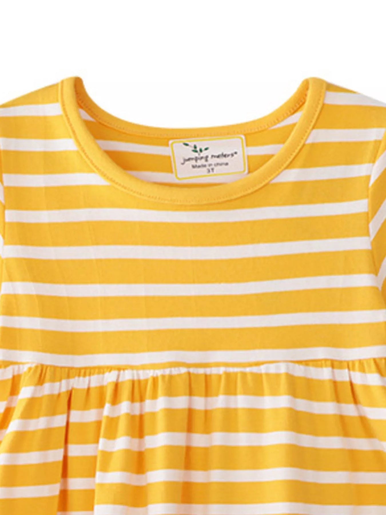 Children's casual dress by Trendsi featuring colorful stripes and embroidered bird design, perfect for kids' everyday wear.