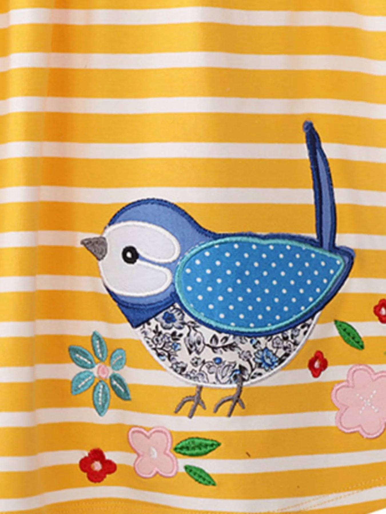 Children's striped casual dress by Trendsi with bird embroidery, featuring colorful stripes and comfortable fabric for everyday wear.