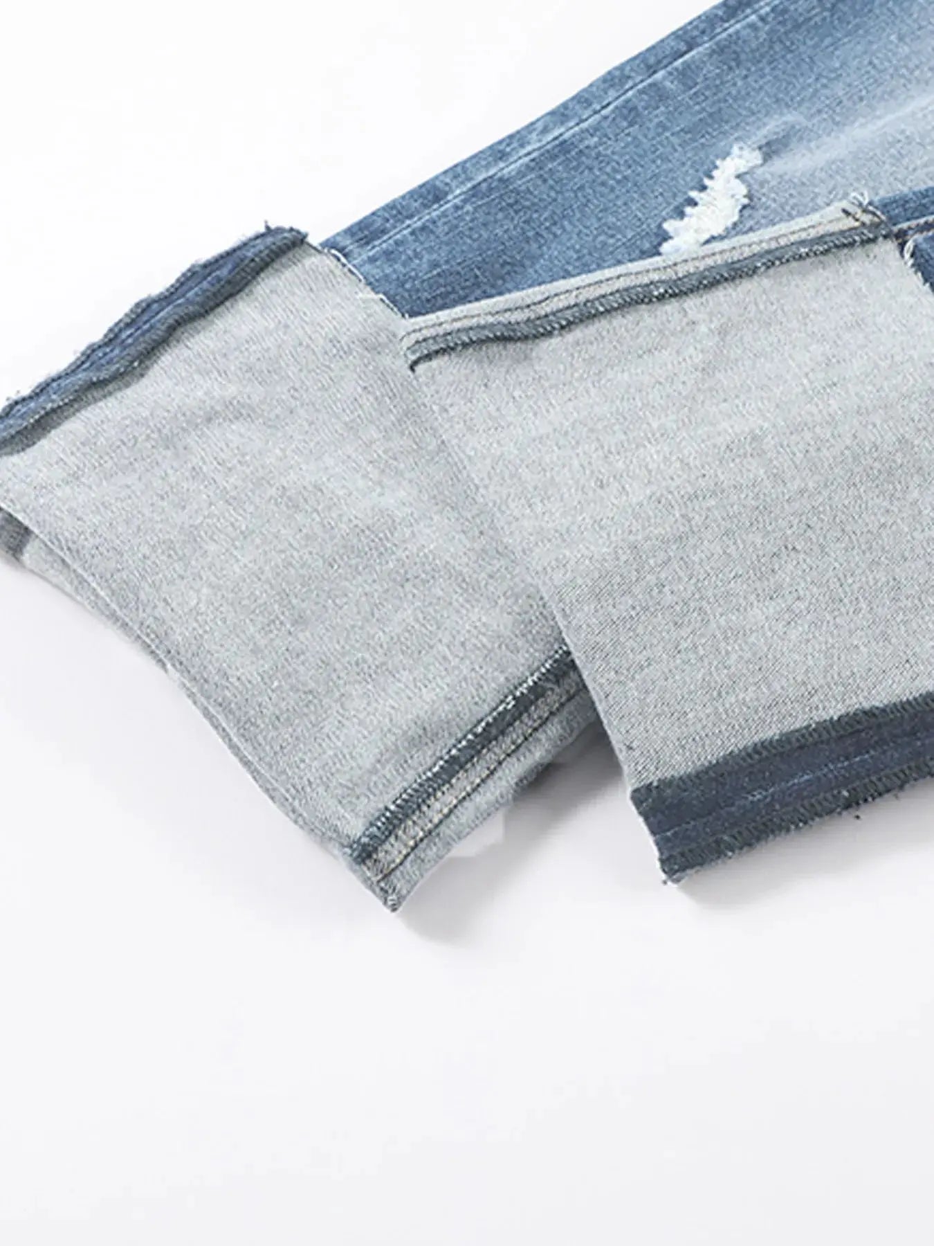 Light blue high waist distressed straight leg jeans from Trendsi, featuring a casual fit and frayed details.