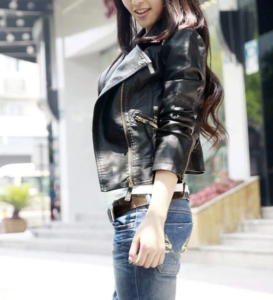 Womens Cropped Vegan Leather Jacket - Alvionz.de